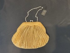 NWY Bijoux Terner Gold Crepe Beaded Clutch Evening Bag Purse Strap Prom
