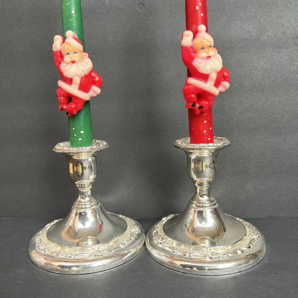 "Par de candelabros vintage Oneida Japón plateados de 4"" base ornamentada de 4,5""" Foto 4 de 4