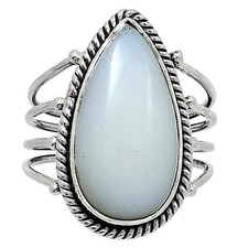 Natural White Opal 925 Sterling Silver Ring Size 9 Wholesale Jewelry USA