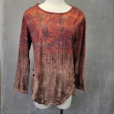 Womens Long Sleeve Tunic Top Abstract Print Button Sides Size Medium