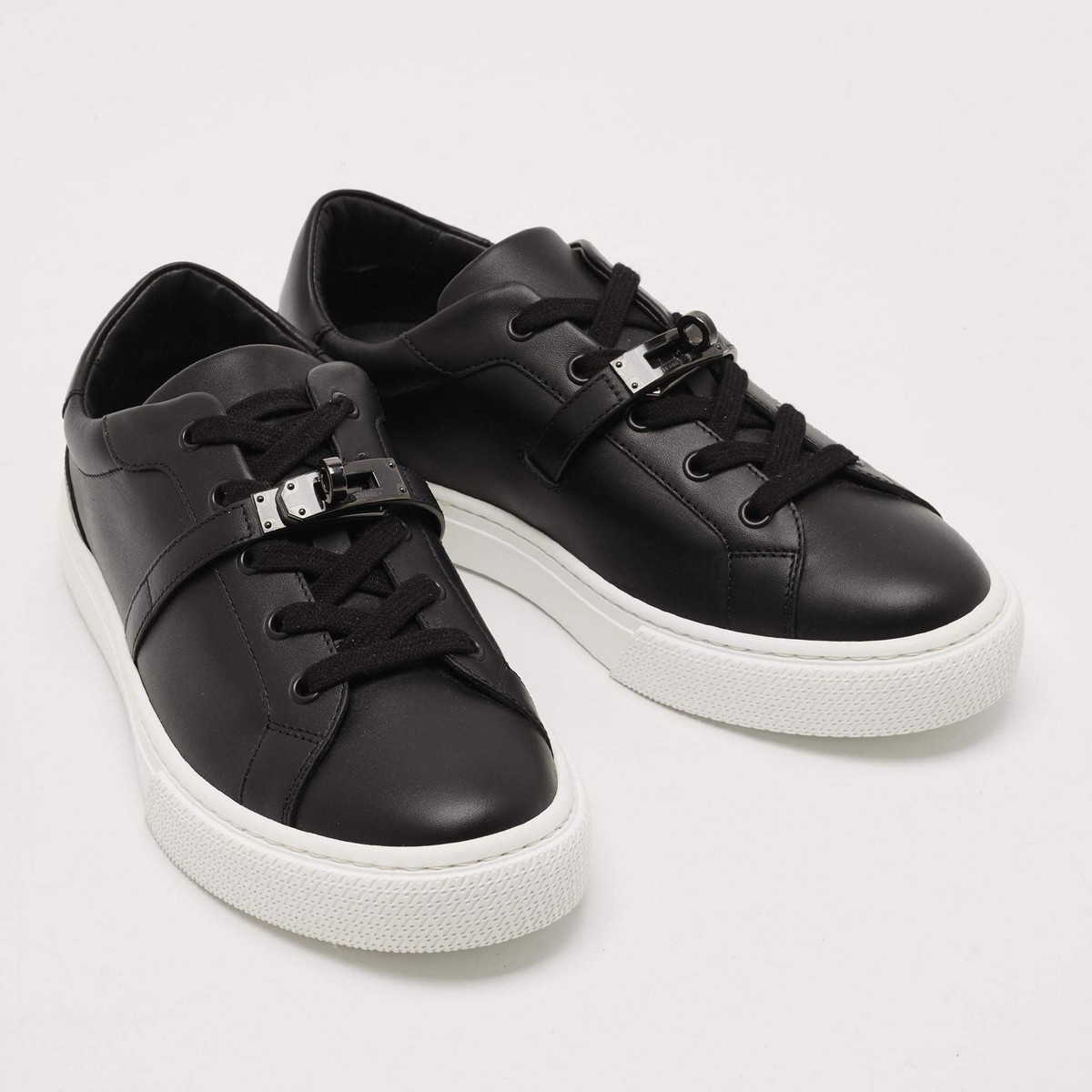 Hermes Day Size 39.5 Black Leather Low Top Sneakers | eBay