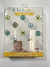 Kids Line Unisex White Blue Button Print 100 Cotton 52 x28 Crib Fitted Sheet