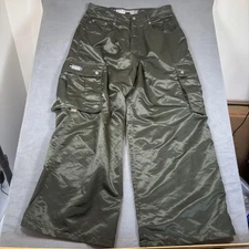Kikwear Pants Mens 38 Green Wide Leg Sound Vision Cargo Rave Y2K Baggy Utility