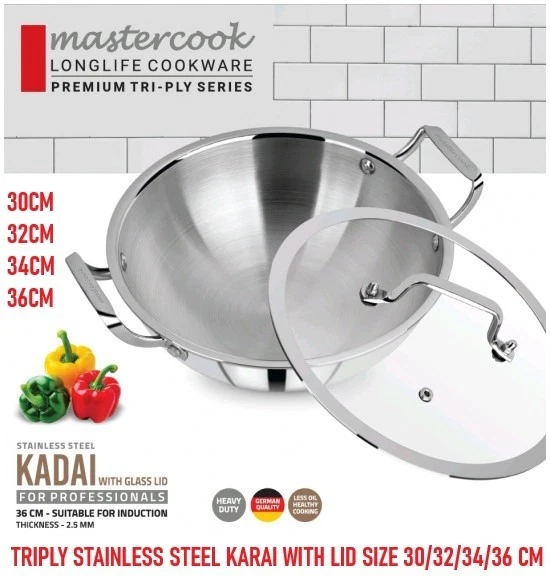 MASTERCOOK TRIPLY STAINLESS STEEL KARAI WITH LID SUITABLE FOR INDUCTION 2.5MM TI
Opens in a new wind