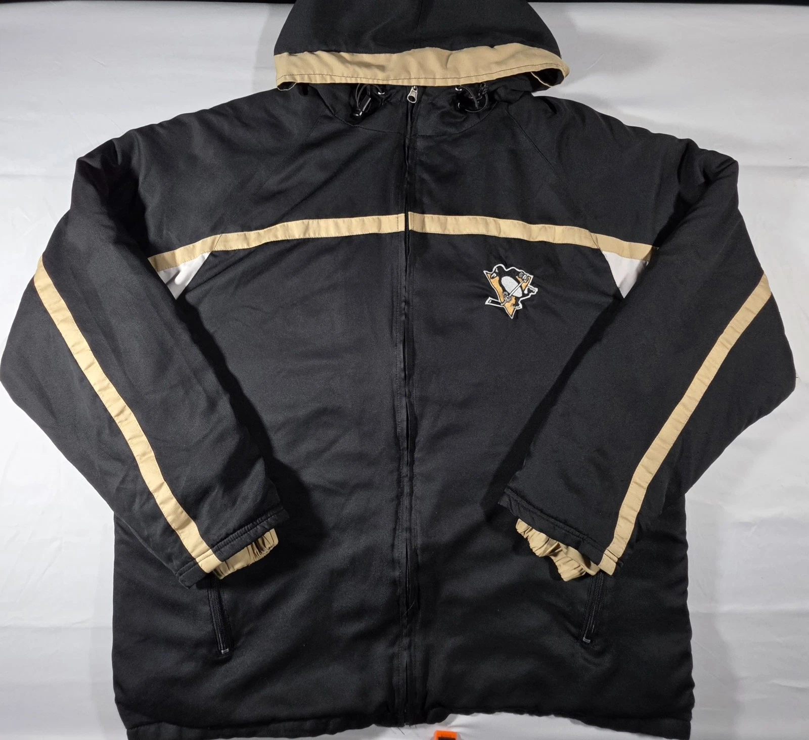Vintage Pittsburgh Penguins NHL Jacket Mens Large L Black Hooded Fleece Full Zip