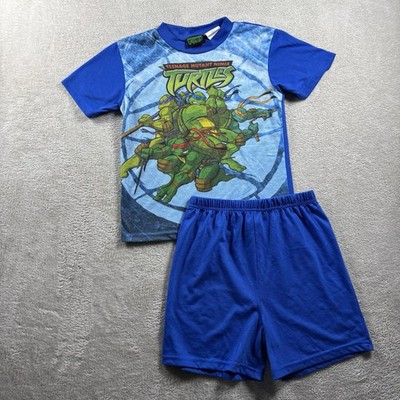 Vintage TMNT  Ninja Turtles Kids Set Top Bottom T Shirt Size 8 Blue 2003 #2B