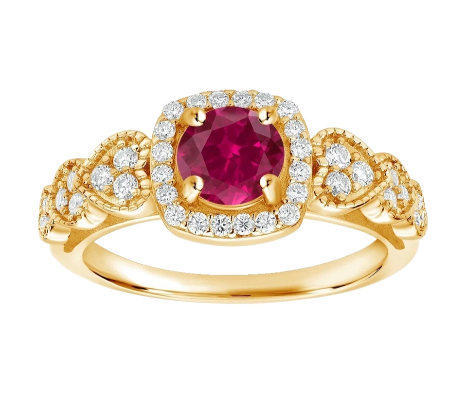 925 Silver Yellow Gold Plated Created Red Ruby and White Topaz Engagement Ring - Image 3 of 4