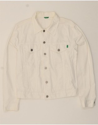 BENETTON Damen Jeansjacke UK 12 Medium weiß DM40