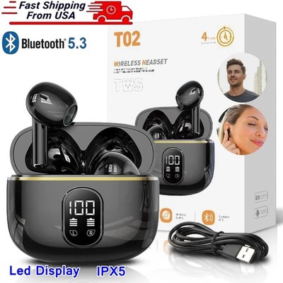 Bluetooth 5.3 Wireless Earbuds LED Display HiFi Sound IPX5 Waterproof Type-C