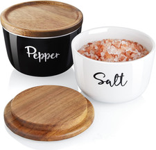 Salt and Pepper Bowls, 10 oz Salt Cellar with Lid, Stacked Ceramic Salt Pepper C