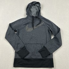 Nike Hoodie Women Small Gray Heather Big Swoosh Pullover Therma Fit Sweatshirt S
