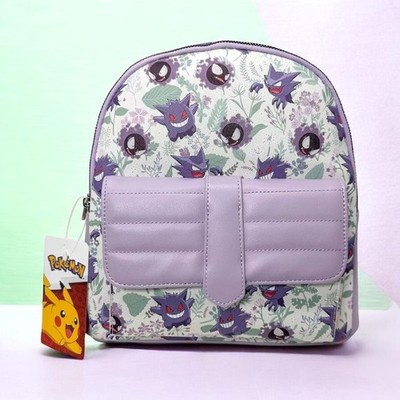 Pokémon Gengar Print 11'' Mini Backpack Purse - White & Purple