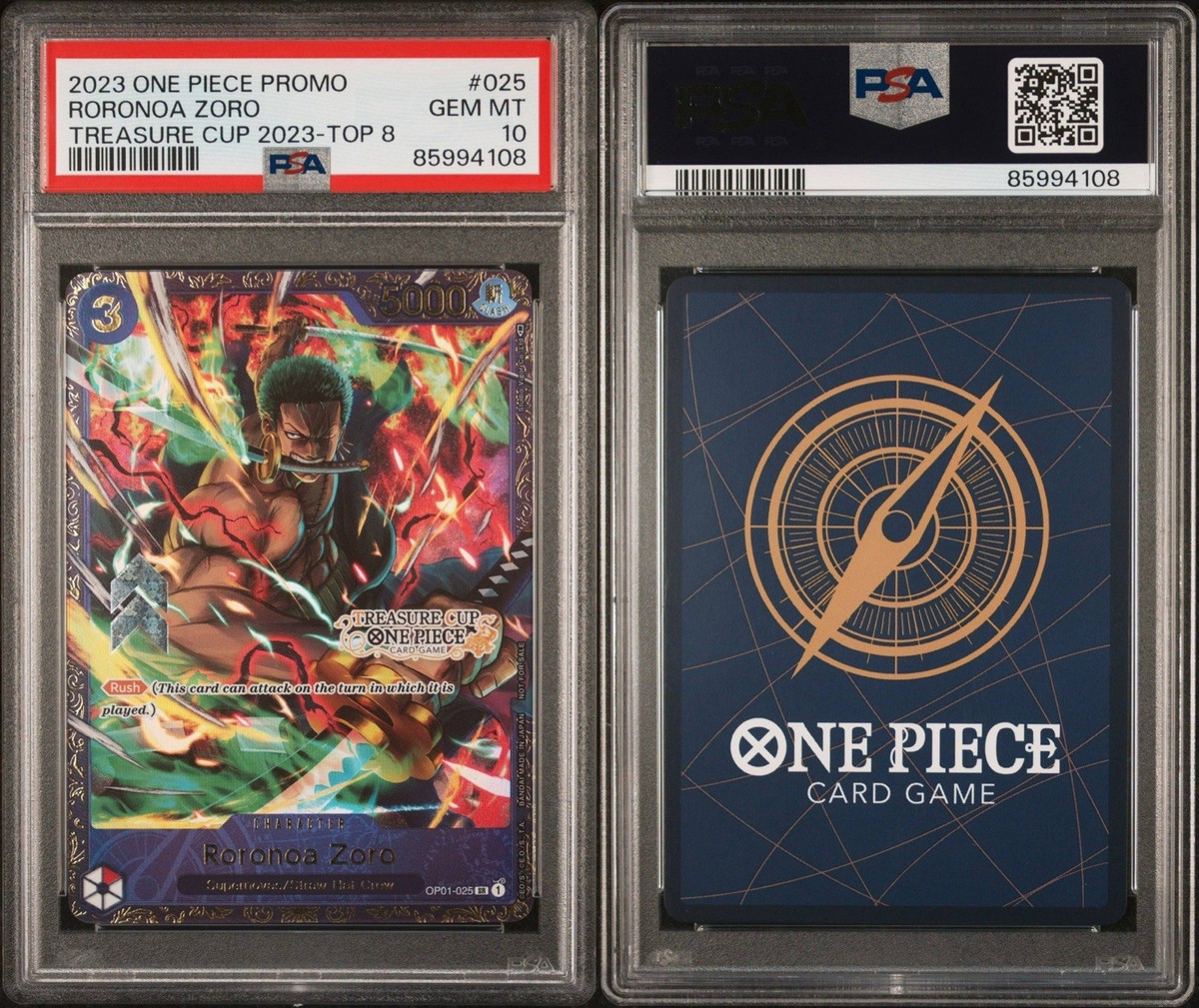 2023 Roronoa Zoro Treasure Cup Top 8 Prize Card #025 One Piece PSA