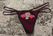 NWOT VICTORIA'S SECRET PINK L MAROON FLORAL ROSE STRAPPY RARE V STRING PANTIES