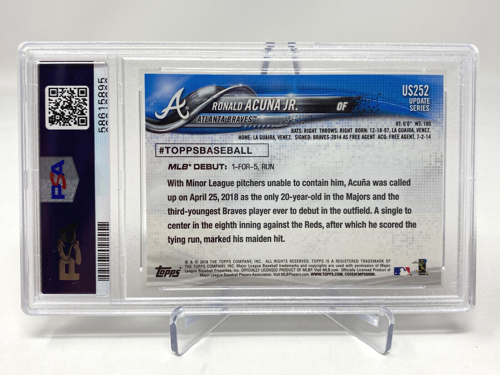 2018 Topps Update #US252 Ronald Acuna Jr. PSA 10 Gem Mint Rookie Debut view 9
