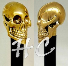 Antique Solid Brass Skull Head Handle Vintage Style Wooden Walking Cane Stick