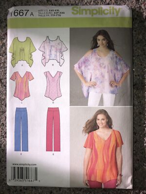Simplicity 1667 Misses Pants & Tops w/ Sleeve Variations XXS-XXL New Uncut