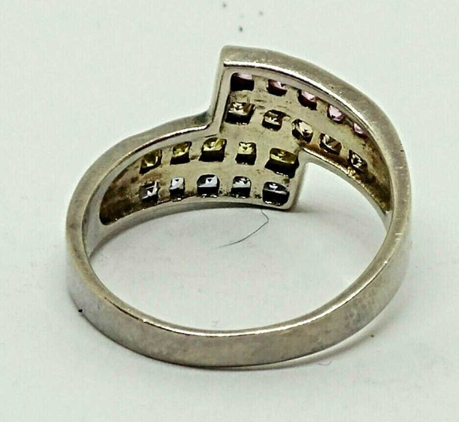 STERLING SILVER SOLID 925 ring 4 rows yellow pink… - image 2