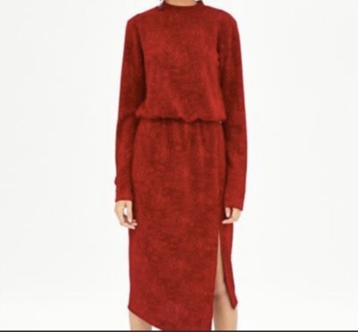 Zara Womens Medium Midi Dress Red Jacquard Asymmetric NWT | eBay