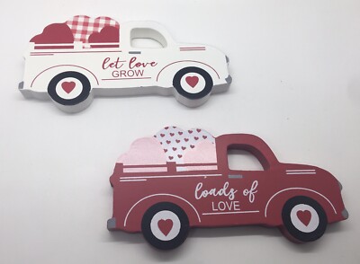 Farmhouse Tiered Tray Valentine s Day Décor Red & White Wood Block Trucks Hearts