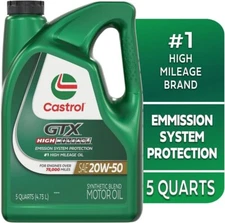 High Mileage Motor Oil 20W-50 Synthetic Vehicle Life Extend Castrol GTX 5 Quart