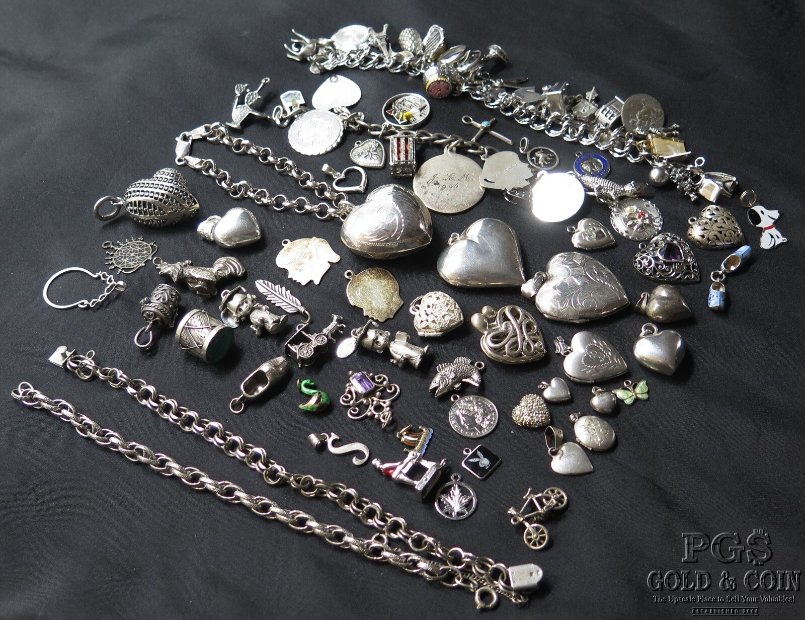 5 Sterling Silver Charm Bracelets w/ 48 Loose Sterling Charms/Pendants