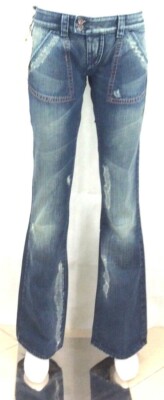 MET JEANS PANTALONI MAYA KARMA 12 DONNA ADERENTI VITA BASSA ZAMPA BLU STOCK  | eBay