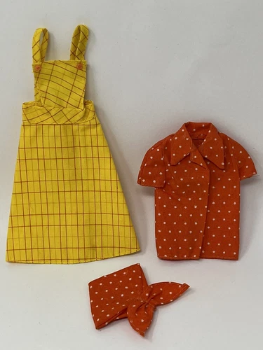 Vintage Barbie Doll Clothes Best Buy Outfit #9162 Yellow Orange Bib Dress Top