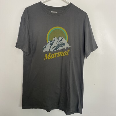 Marmot T Shirt Mens Large Logo Graphic Mountain Peak Spell Out Cotton Gray Hike