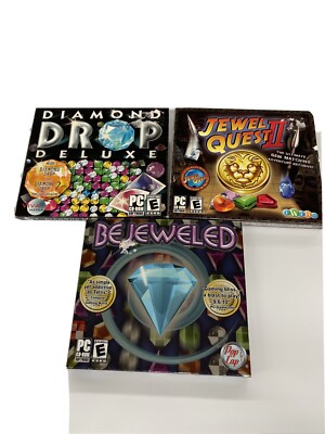 3 Jewel PC CD ROM Games Diamond Drop Deluxe Bejeweled Jewel Quest 2
