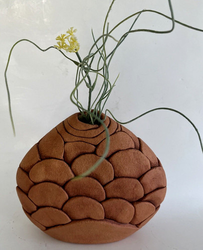 Clay Studio Pottery Weed Pot Layered Terra Cotta Southwest Signed Jeni 7X7" OOAK
