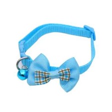 Pet Collar Adjustable Buckle Cute Cat Dog w/ Bell Bow Tie/Plaid Sky Blue 1Pc