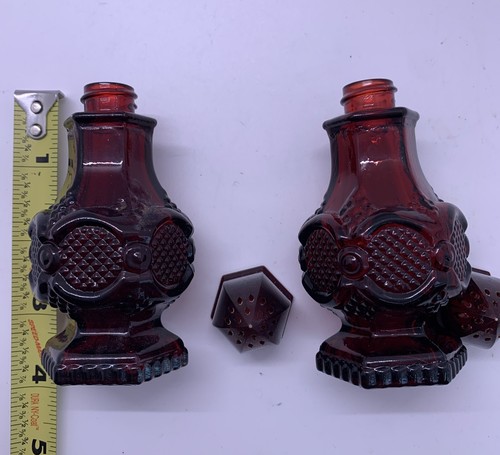 Avon 1876 Cape Cod Collection Ruby Red Glass Salt and Pepper Shakers Plastic Cap - Picture 5 of 6