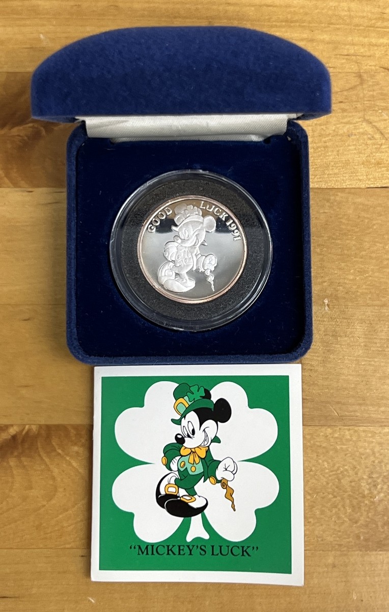 Rare 1991 Mickey's Luck Disney 1/2 oz .999 Proof Silver COA Rare 1991 Mickey's Luck Disney 1/2 oz .999 Proof Silver COA