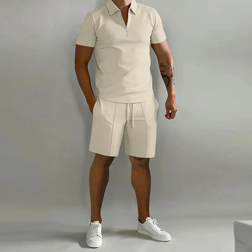 Conjunto de 2 piezas de conjunto de verano para hombre manga corta camisetas pantalones cortos conjunto informal suéter - Imagen 15 de 36