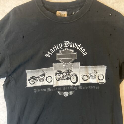 T-shirt Harley Davidson Furst of A Kind da uomo grande nera manica corta distrutta - Foto 3 di 14