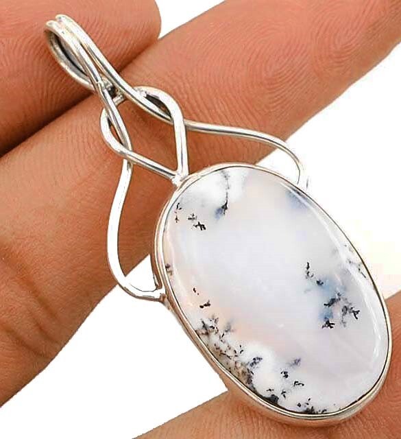 Natural Winter Dendrite Opal 925 Sterling Silver Pendant Jewelry @16-9