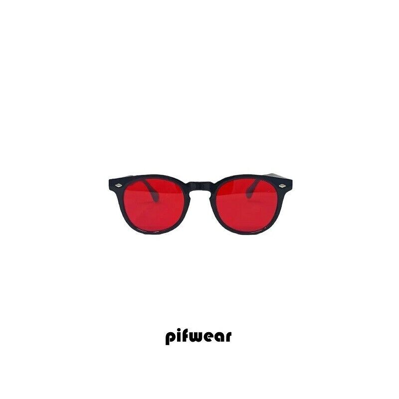 Johnny Depp Sunglasses Shiny Black Frame Red Lens 50% Off PIFWEAR Depp 8 1001-8-image