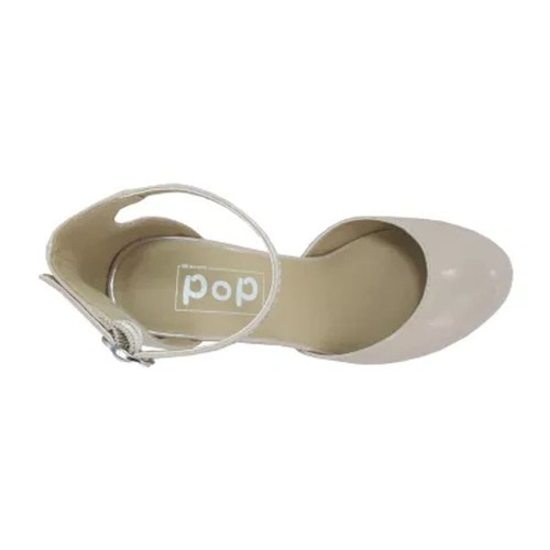 Pop Ankle Strap Block Heel Pumps Classic Round Toe Beige Shoes - Picture 3 of 7