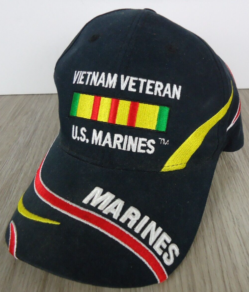 Vietnam Veteran U.S. Marines Hat OS Adj Baseball Cap Hat Black Service Ribbon