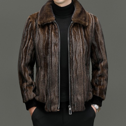 2025 winter New new fit belt lapel casual zipper men's fur jacket main image 0
