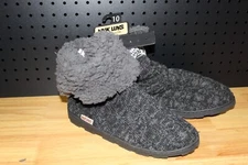 Muk Luks Women's Tall Knit Foldover Slipper Boot-Black/Gray-Size 10-NEW