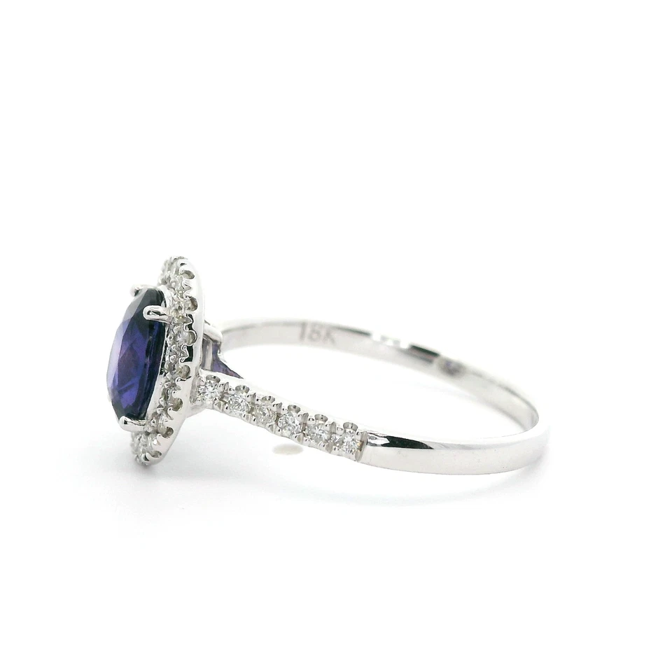 Bague diamant saphir violet naturel 1 ct or blanc 18 carats bijoux fins pour ... - Photo 2/4
