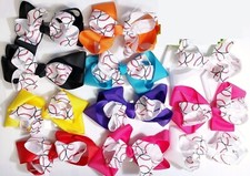 LOT OF 11 HAIR BOW BARRETTE TIE BASEBALL TEAM SPORT PARTY FAVOR GROSGRAIN RIBBON