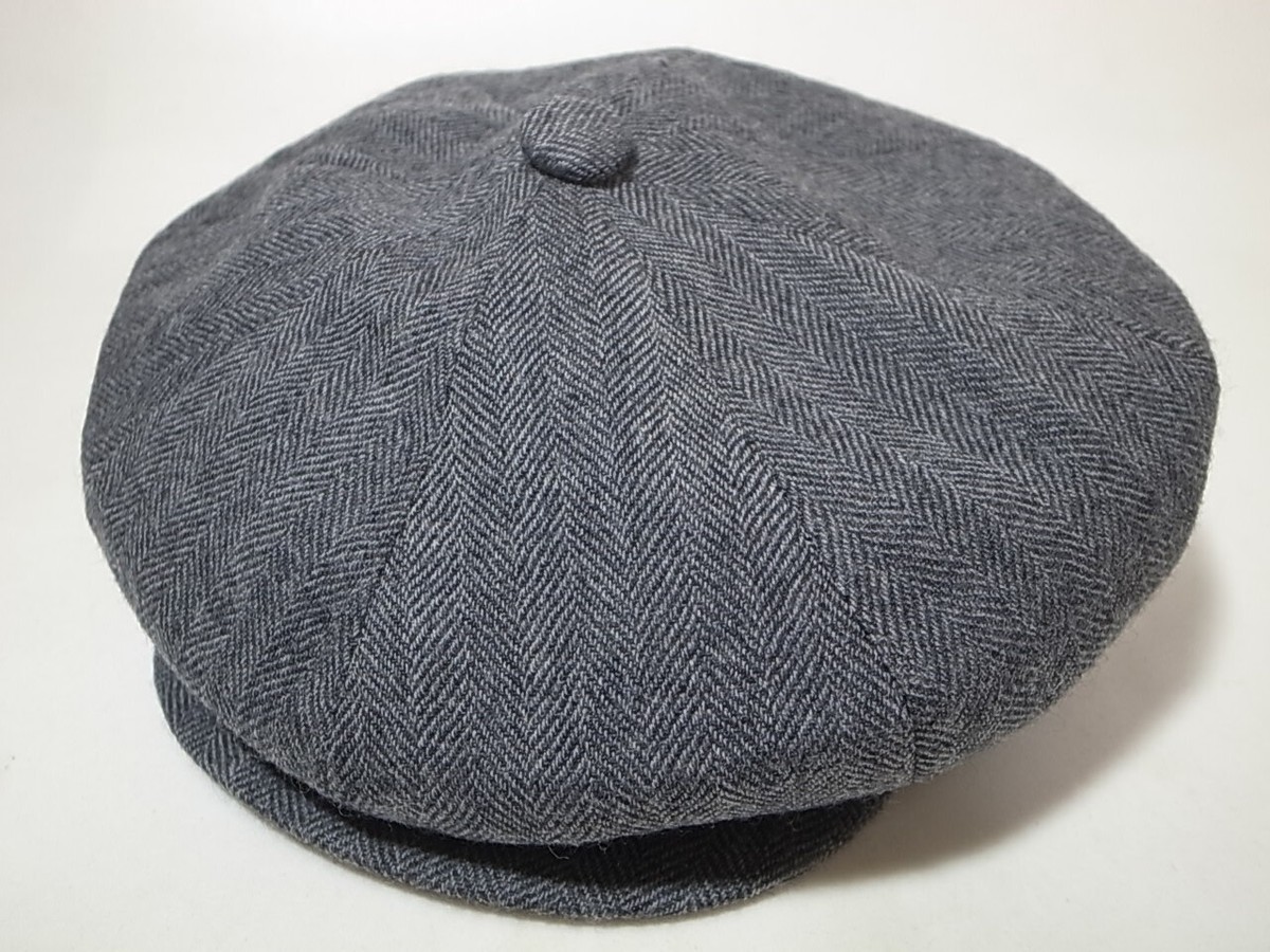 New York Hat Co Herringbone Newsboy Cap Grey size L Made in
