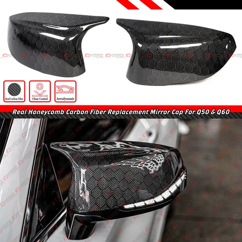 FOR 14-24 INFINITI Q50 Q60 M STYLE HONEYCOMB CARBON FIBER REPLACEMENT MIRROR CAP