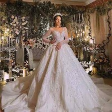 Ball Illusion Long Sleeves Wedding Dresses Sweetheart Glitter Sequined BrideGown