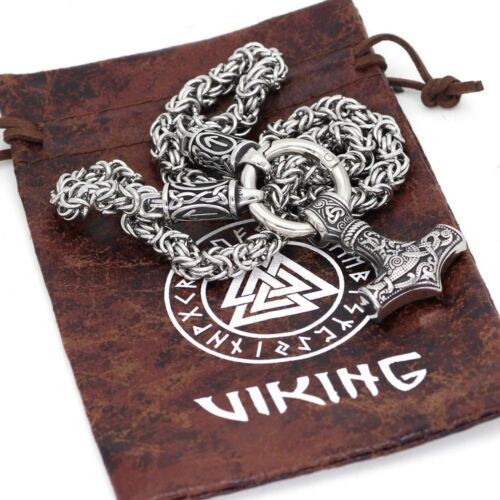 Viking Norse Thors Hammer Chainmail Byzantine Chain Necklace Stainless Steel 28" - Picture 3 of 3