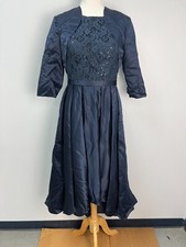 JJs House Blue Satin Hi Low Satin Lace Mother of Bride Dress Jacket Sz 8 179215
