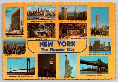 New York The Wonder City Multiple Views Vintage Postcard NY Statue of Liberty